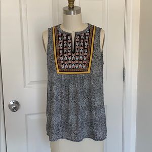 Boho Embroidered Black and White Top